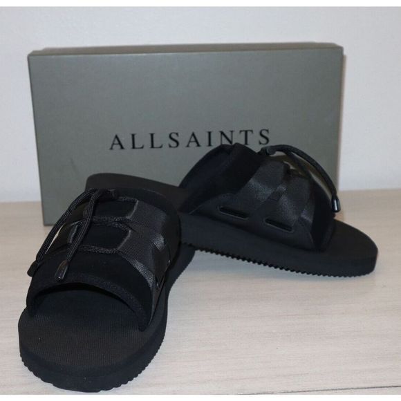 ALLSAINTS 34ZM0293 Men's Sz 11M Black Ryder Suede Drawcord Slide Sandals - Picture 1 of 12